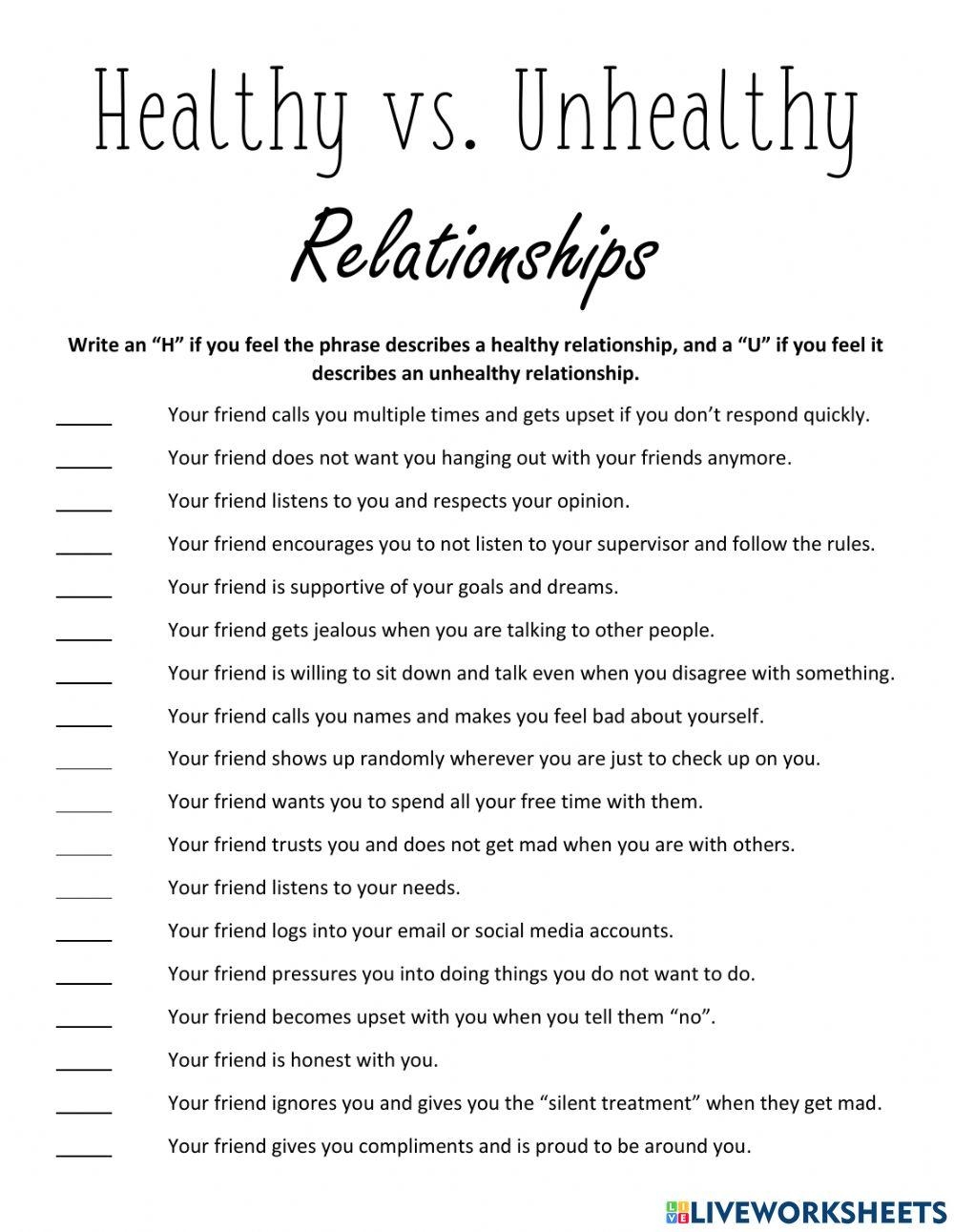 Healthy Vs Unhealthy Relationships Online Exercise For Live Worksheets Library