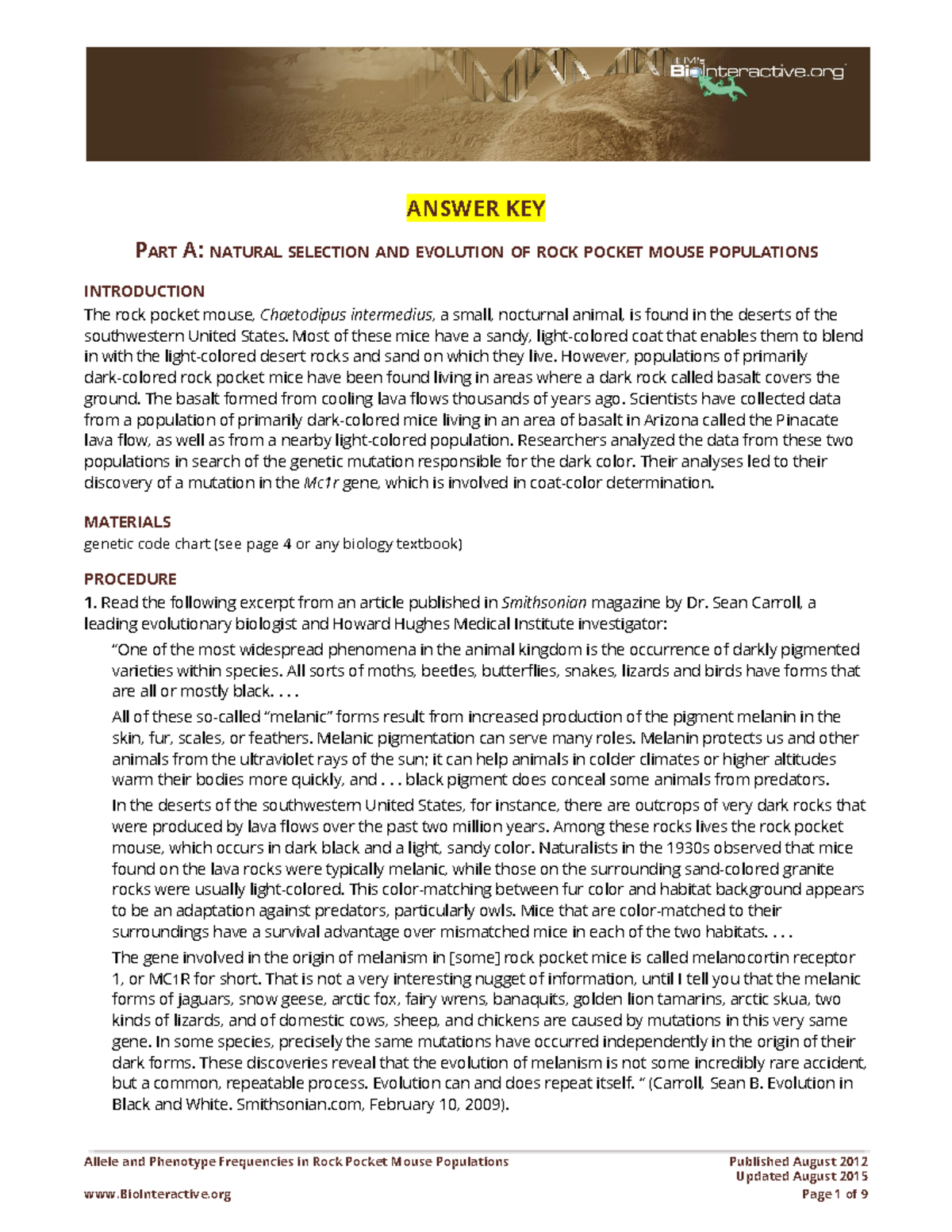 HHMI Rock Pocket Mouse HW AP Bio 2021 Natural Selection Evolution KEY Studocu HHMI Rock Pocket Mouse HW AP Bio 2021 Natural Selection Evolution KEY Studocu