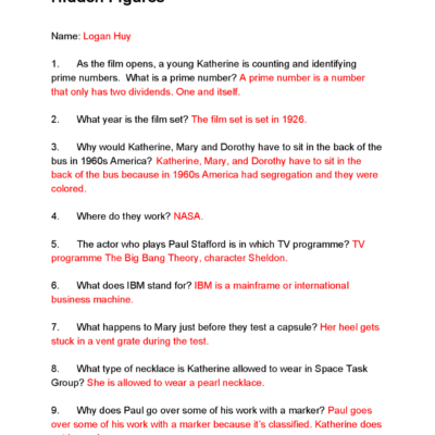 Hidden Figures A Study Guide For The Film Schemes And Mind Maps Business Docsity