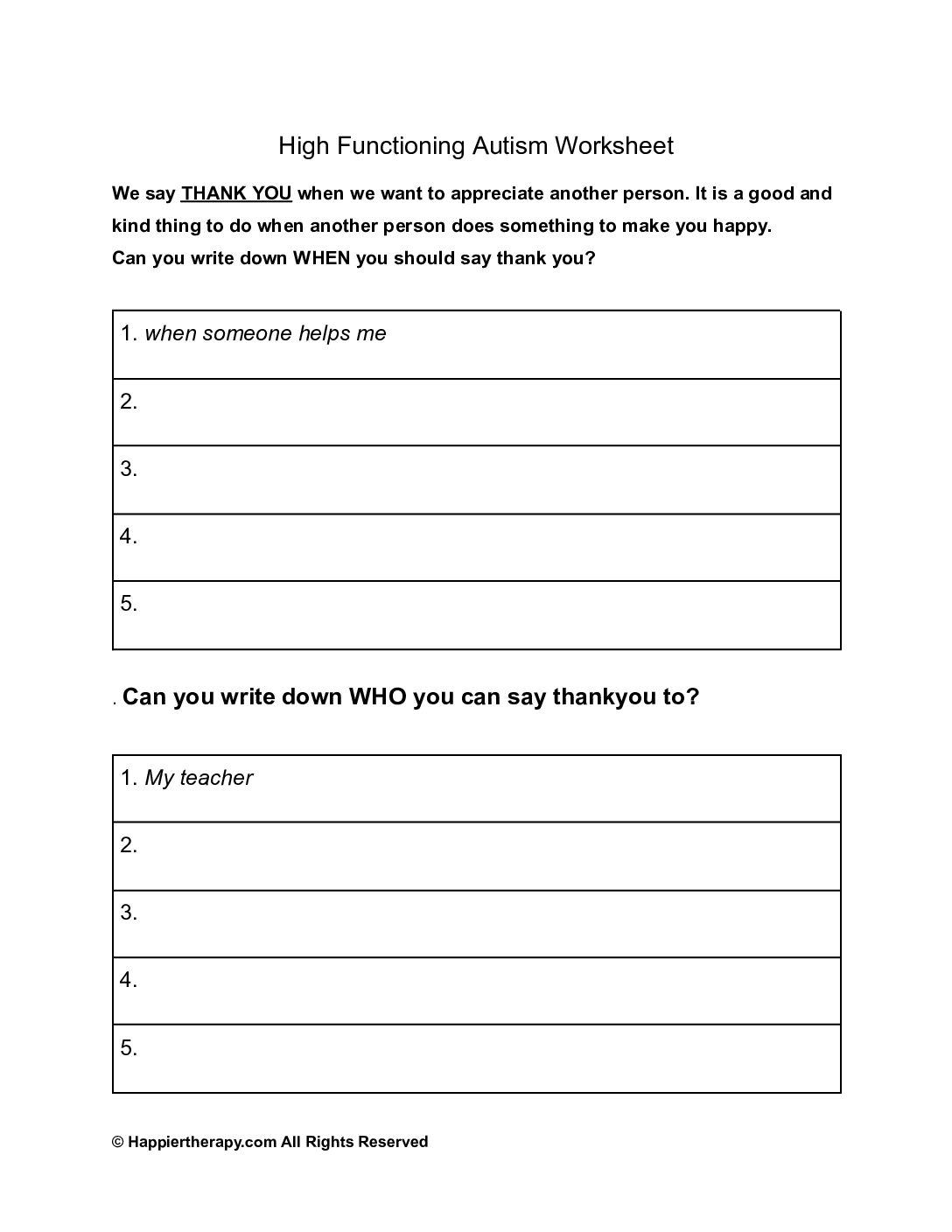 High Functioning Autism Worksheet HappierTHERAPY High Functioning Autism Worksheet HappierTHERAPY