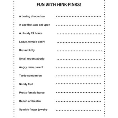 Hink Pinks Vocabulary Worksheet Word Puzzles For Kids