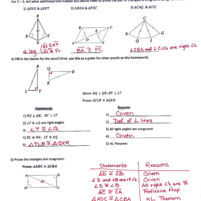 HL Geometry Answer Key For Congruent Triangle Proofs Studocu