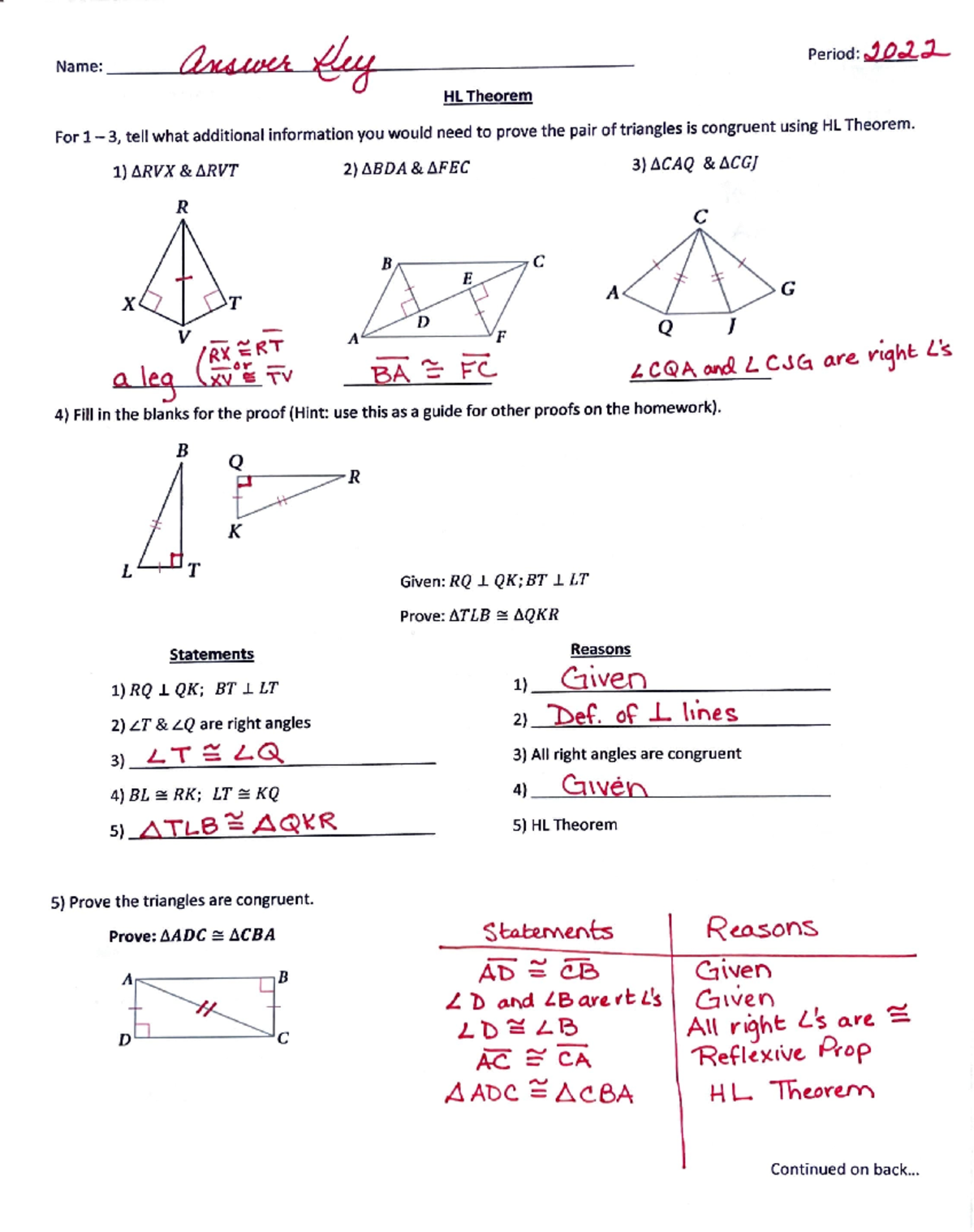 triangle congruence worksheet answer key