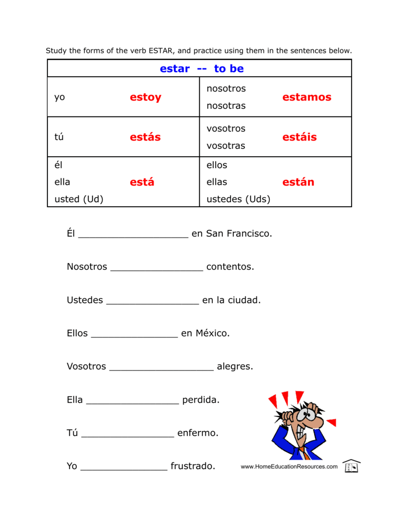 Hoja De Trabajo De Verbos SER Y ESTAR En Espa ol Hoja De Trabajo De Verbos SER Y ESTAR En Espa ol