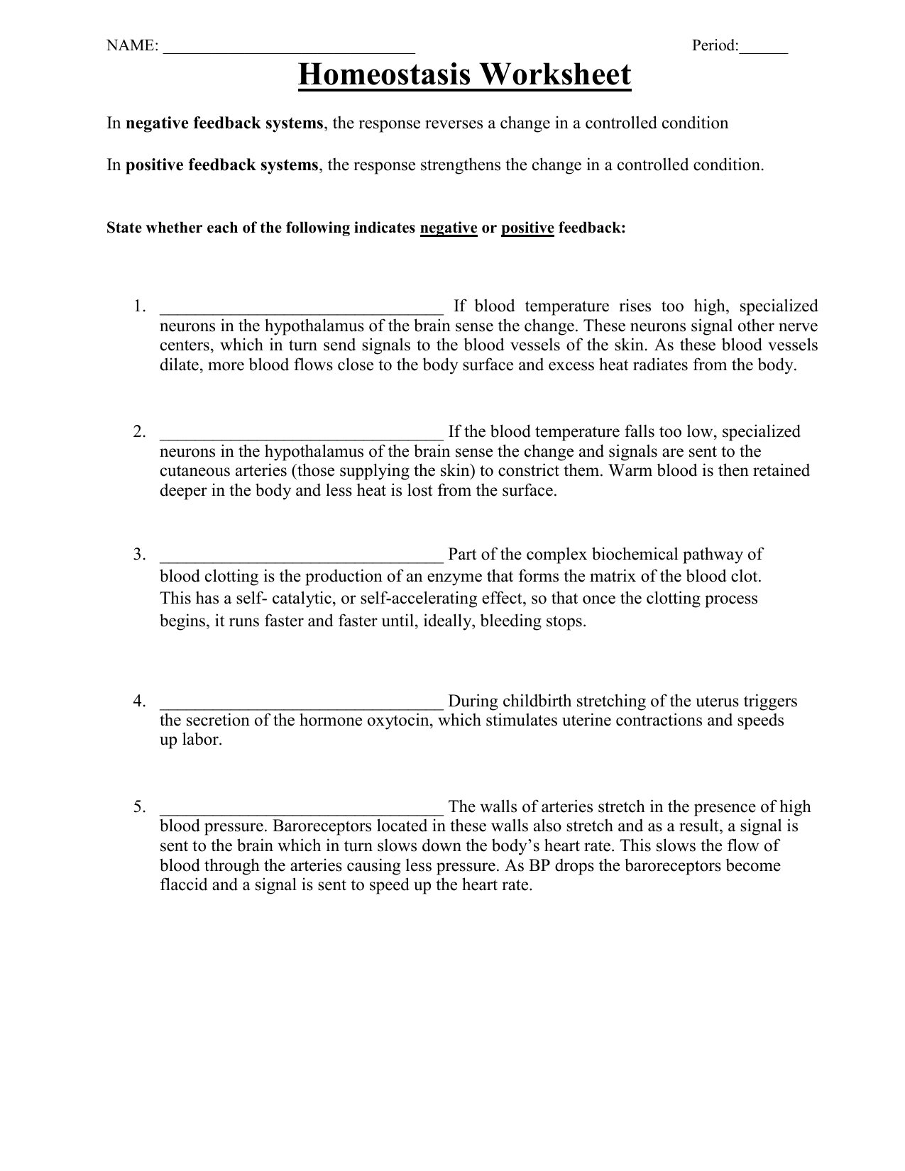 Homeostasis Worksheet Feedback Mechanisms Regulation Homeostasis Worksheet Feedback Mechanisms Regulation
