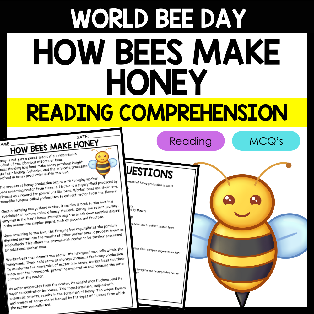 HOW BEES MAKE HONEY World Bee Day Reading Comprehension Made By Teachers HOW BEES MAKE HONEY World Bee Day Reading Comprehension Made By Teachers