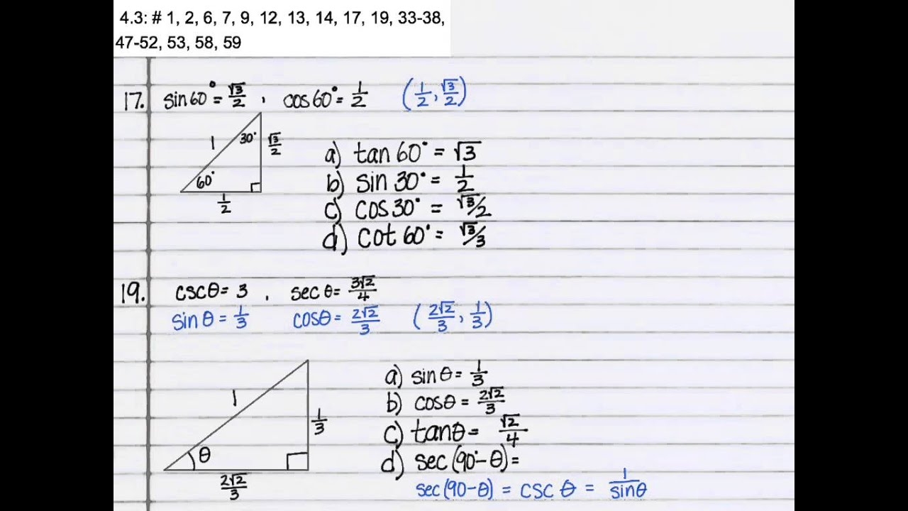 HW Solutions 4 3 Right Triangle Trig YouTube