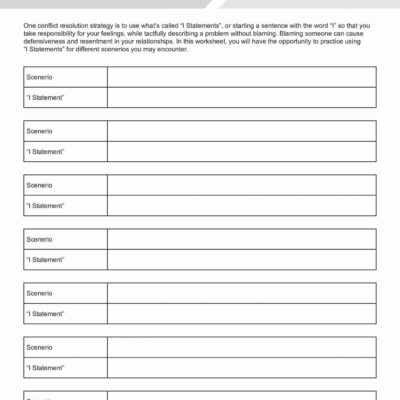 I Statements Worksheet Negotiations Editable Fillable Printable PDF TherapyByPro