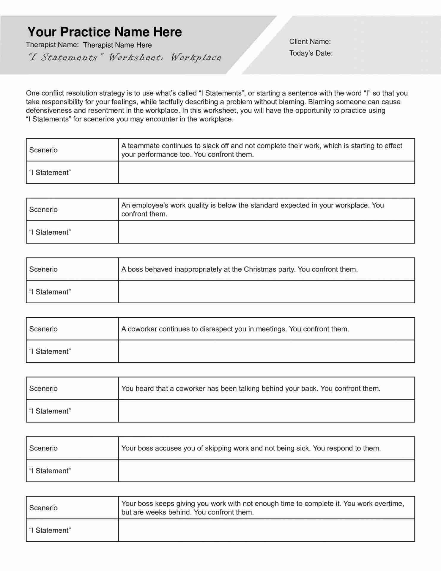 I Statements Worksheets Bundle Editable Fillable Printable PDFs TherapyByPro