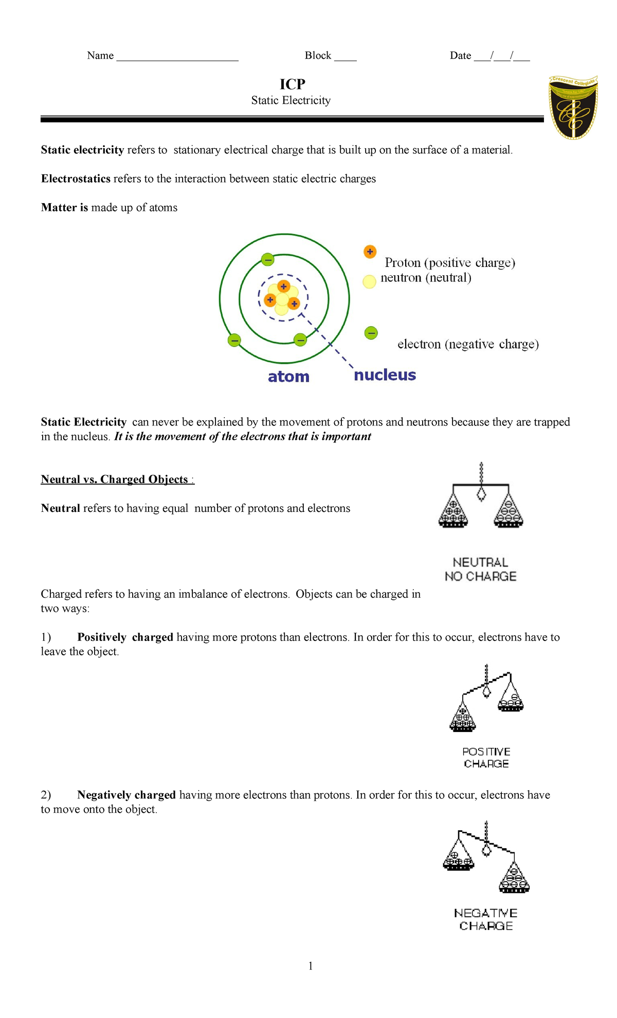 ICP Static Electricity Worksheet Understanding Charge Types Concepts Studocu ICP Static Electricity Worksheet Understanding Charge Types Concepts Studocu