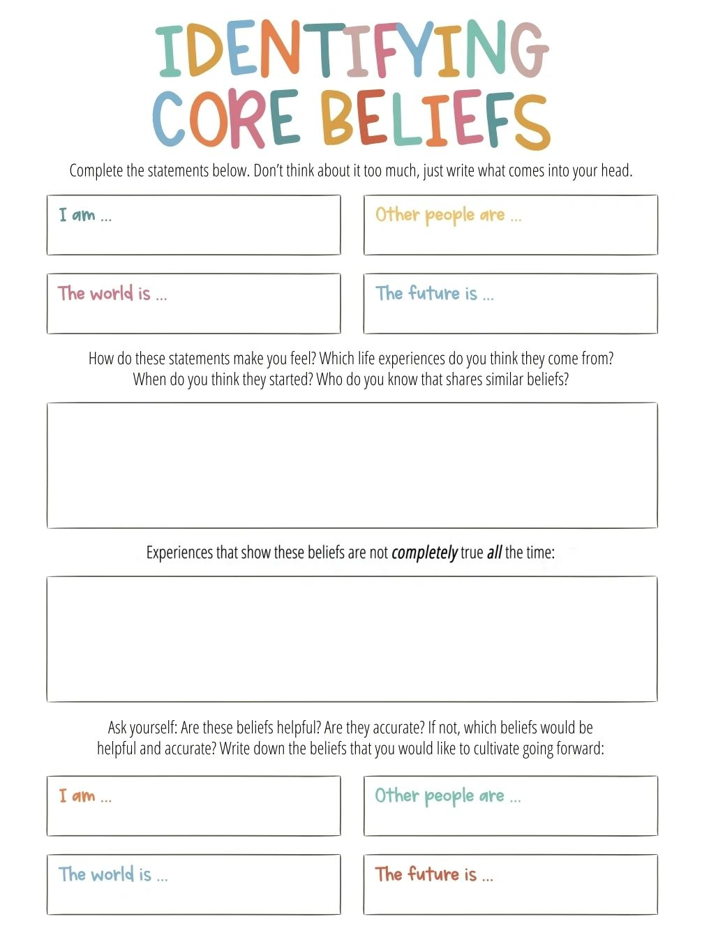 core beliefs worksheet pdf core beliefs worksheet pdf