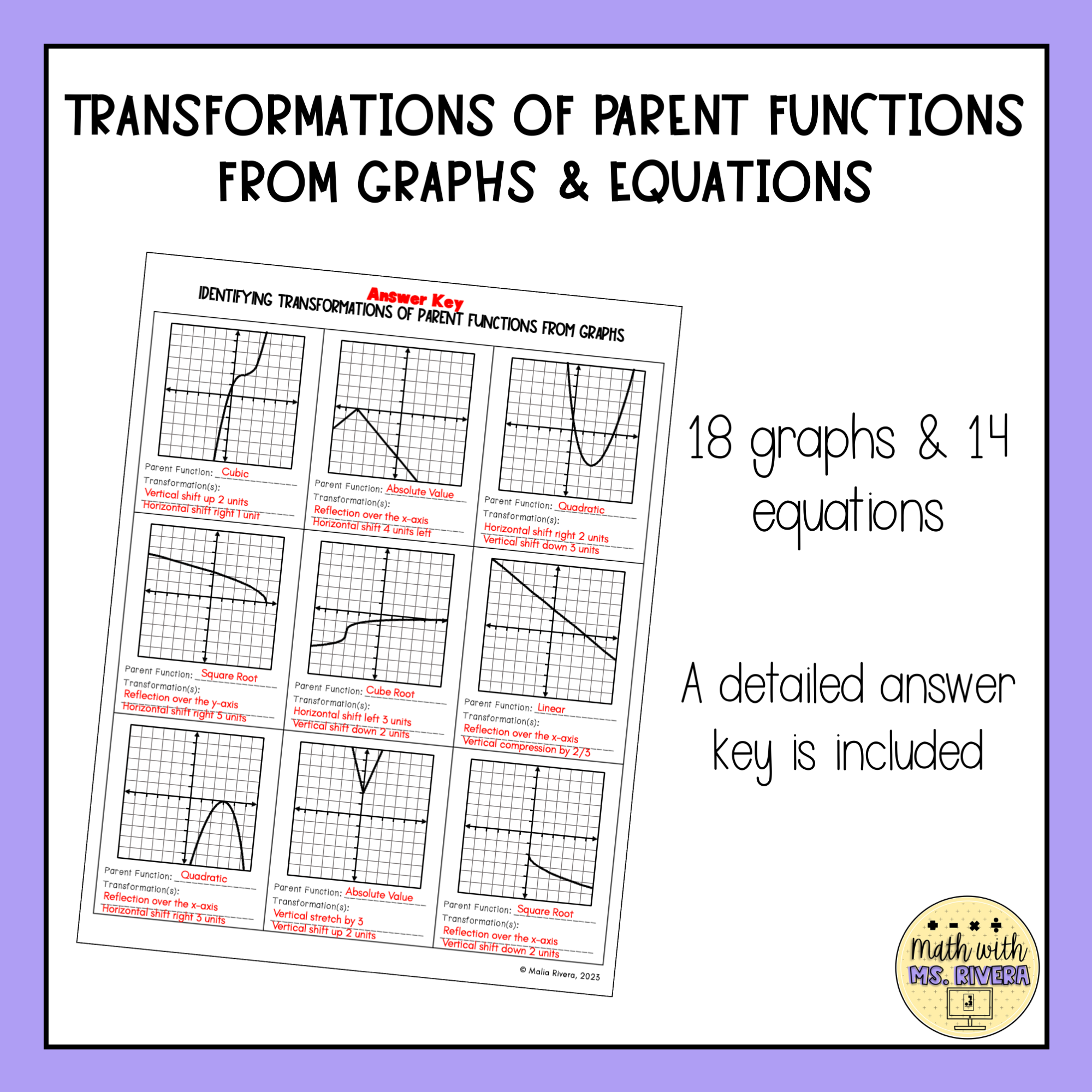 Identifying Transformations Of Parent Functions Worksheets Made By Teachers Identifying Transformations Of Parent Functions Worksheets Made By Teachers