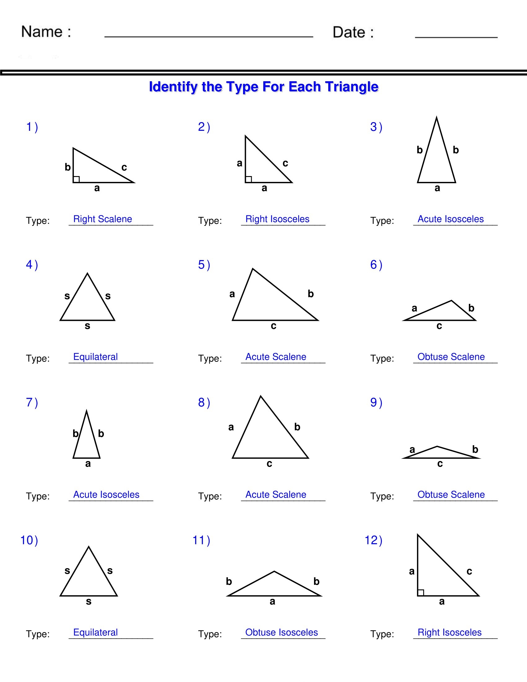 Identifying Triangles Identify The Type For Each Triangle Triangle Worksheets Made By Teachers