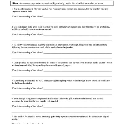 Idiom Worksheet 7 Reading Activity