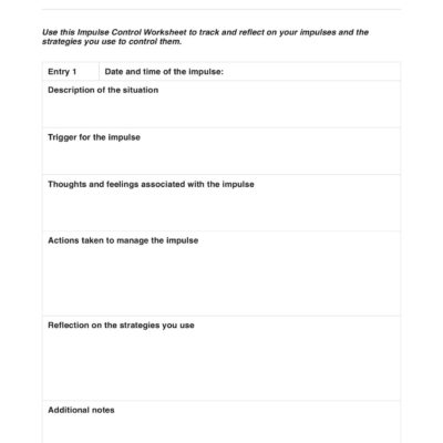Impulse Control Worksheet