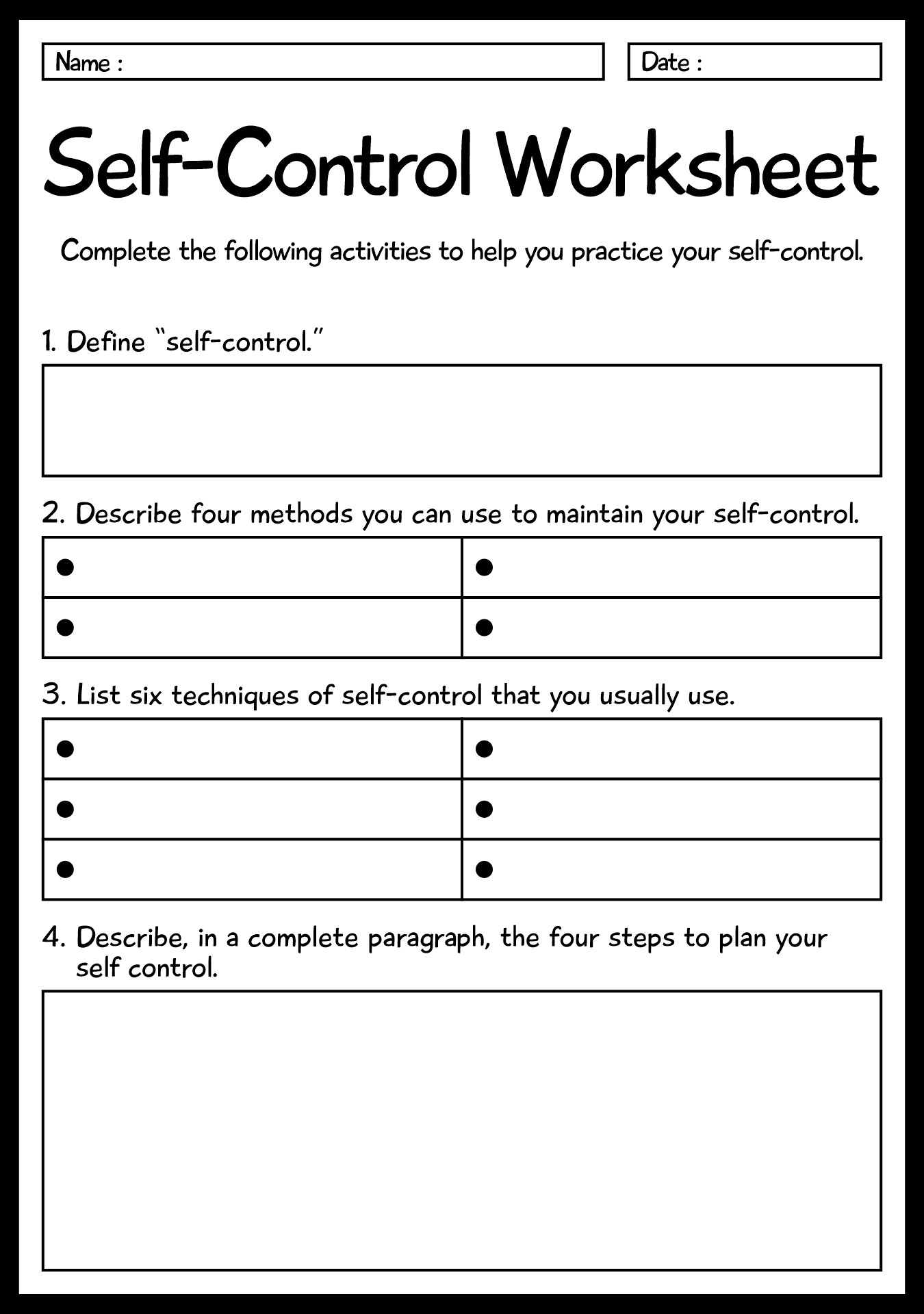 Impulse Control Worksheets Impulse Control Worksheets