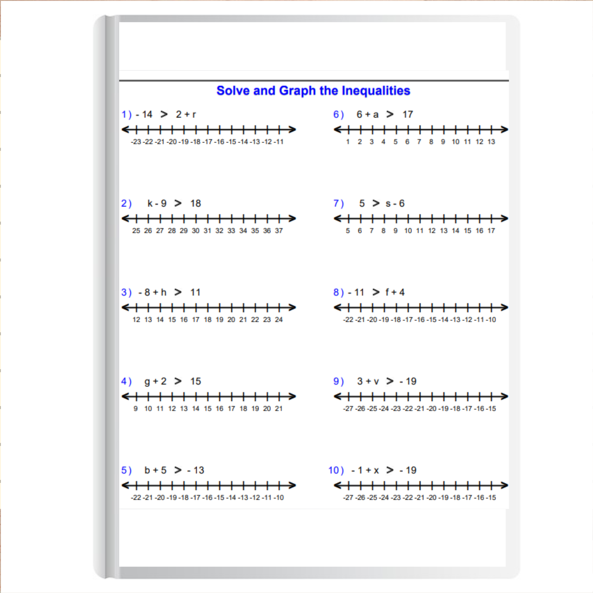 inequalities worksheet pdf