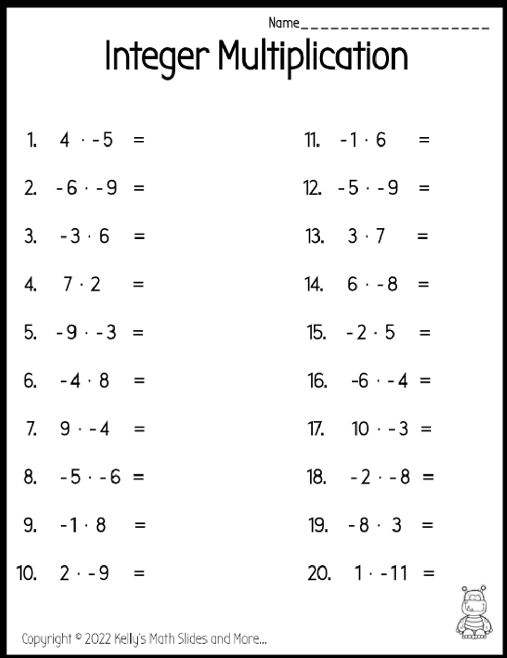Integer Multiplication Chart Digital And Printable Worksheets Library