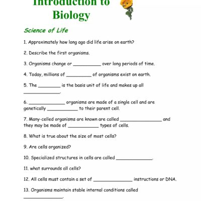 Introduction To Biology Worksheet From Notes DOCX