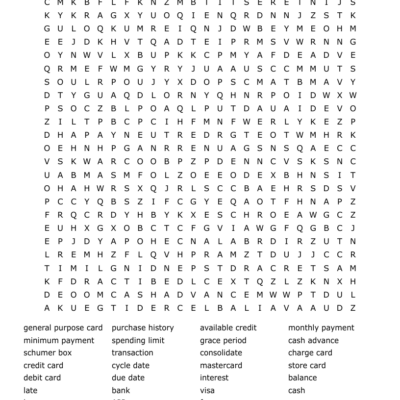 Introduction To Credit Cards Word Search WordMint