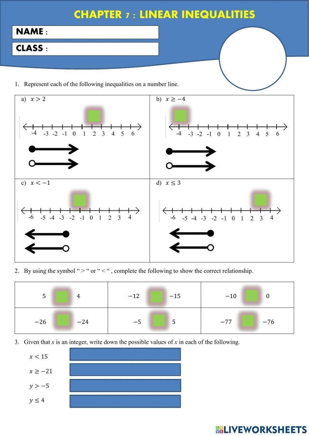 Introduction To Inequalities Worksheet Practice Problems And Solutions Introduction To Inequalities Worksheet Practice Problems And Solutions