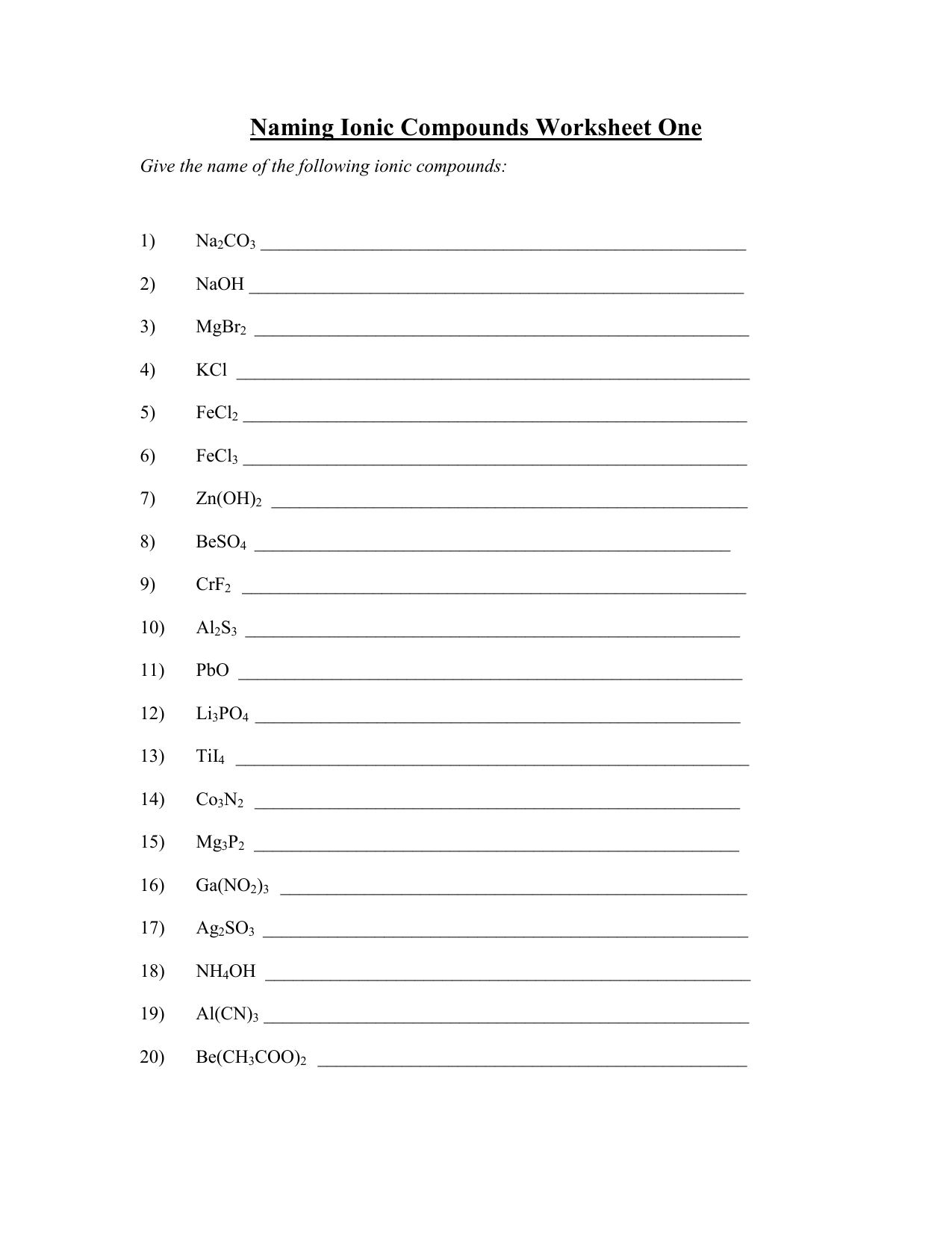 Ionic Compounds Naming Worksheet Ionic Compounds Naming Worksheet