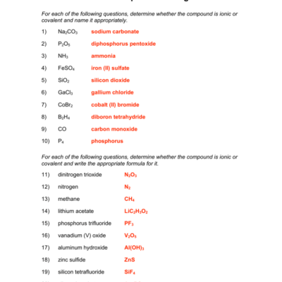Ionic Covalent Compound Naming Worksheet With Solutions