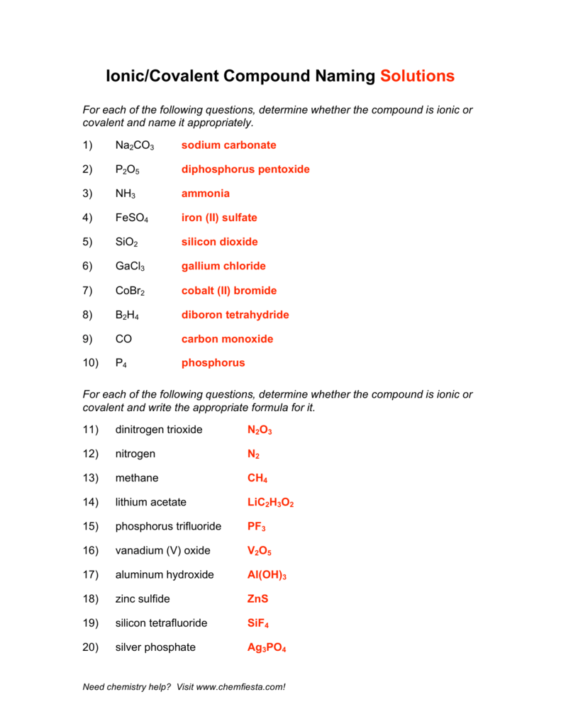 Ionic Covalent Compound Naming Worksheet With Solutions Ionic Covalent Compound Naming Worksheet With Solutions