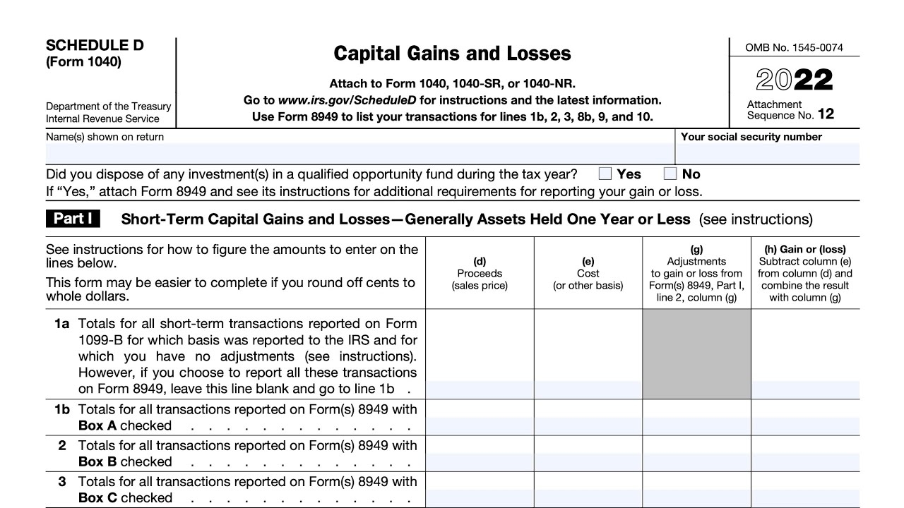 IRS Schedule D Walkthrough Capital Gains And Losses YouTube IRS Schedule D Walkthrough Capital Gains And Losses YouTube