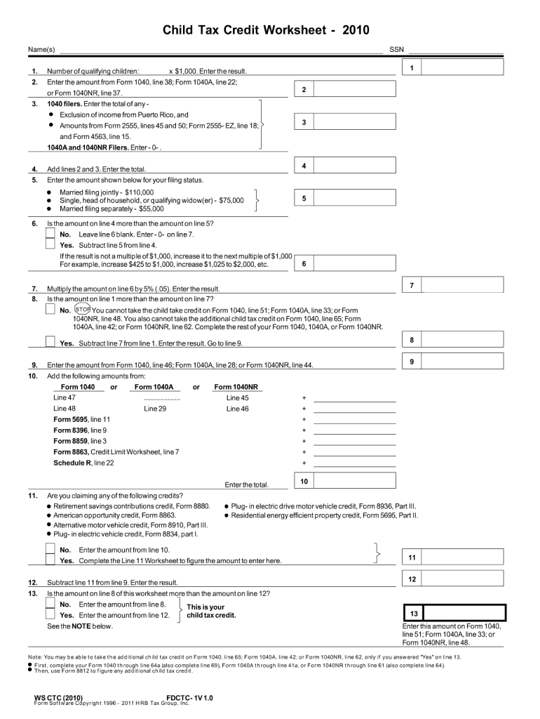 IRS WS CTC Form Fill Online Printable Fillable Blank PdfFiller