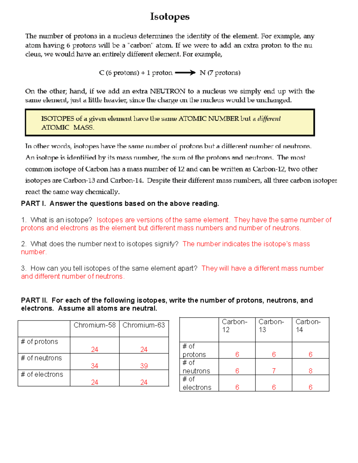 Isotopes Worksheet Answer Key Overview Studocu
