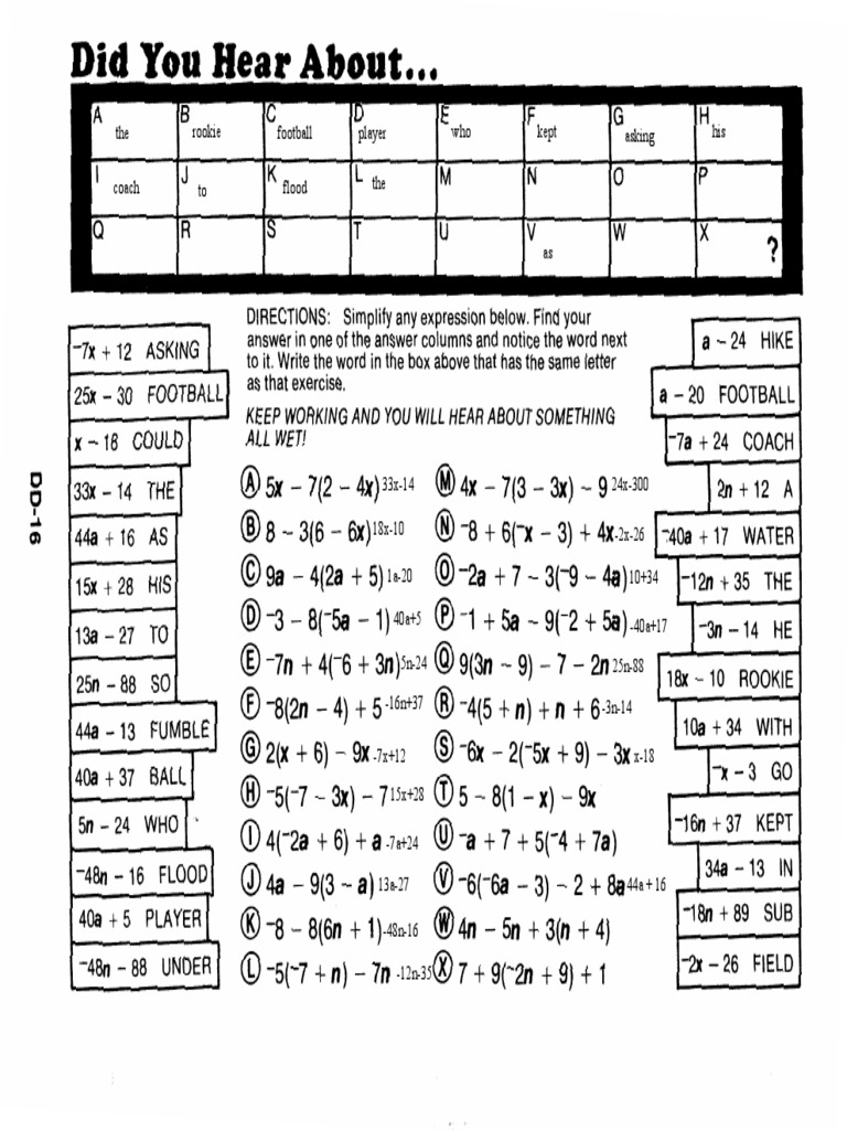IZACH PYMAN Distributive Property Puzzle DD16 PDF Sports Worksheets Library