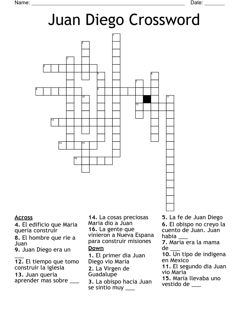 Juan Diego Crossword WordMint
