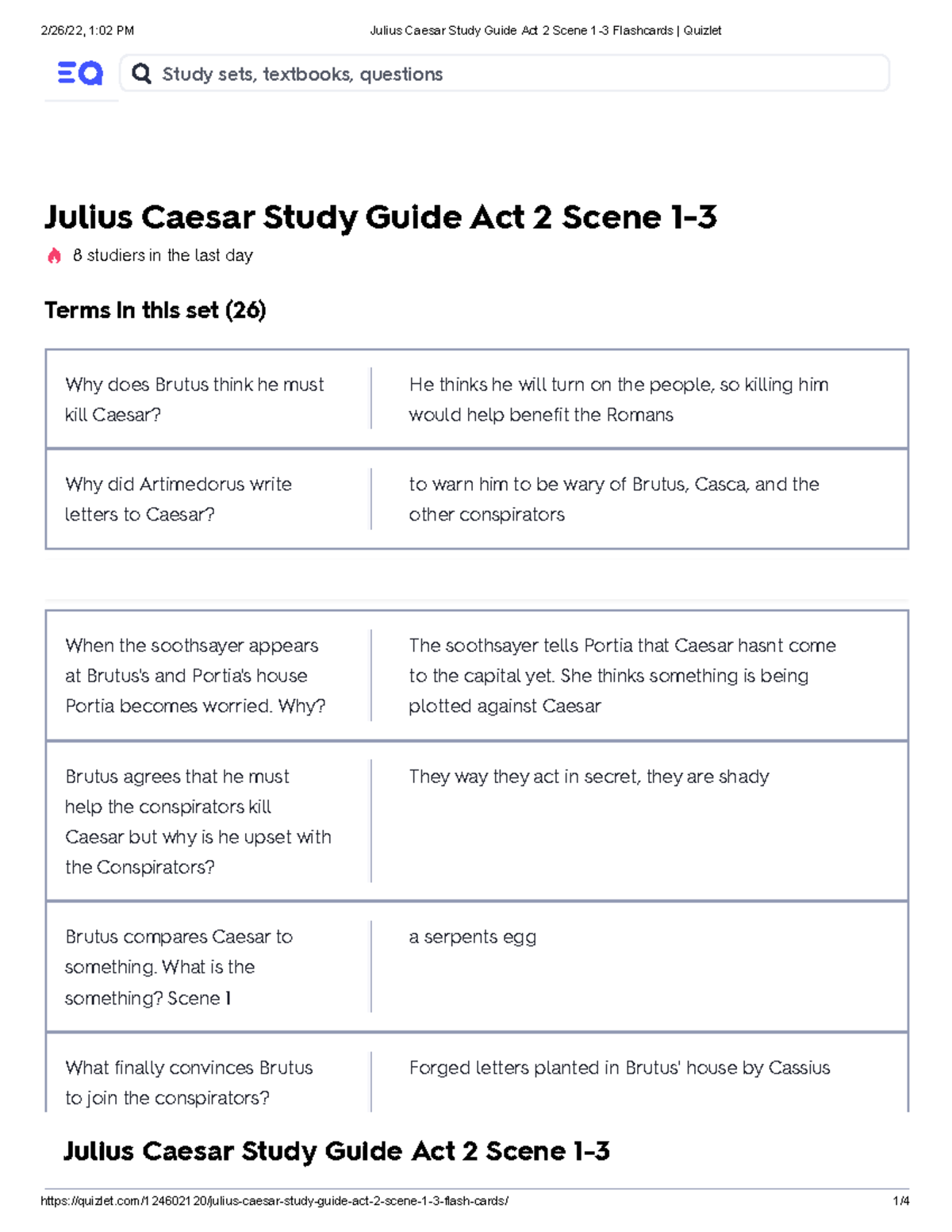 Julius Caesar Study Guide Act 2 Scene 1 3 Flashcards Key Terms Studocu Julius Caesar Study Guide Act 2 Scene 1 3 Flashcards Key Terms Studocu