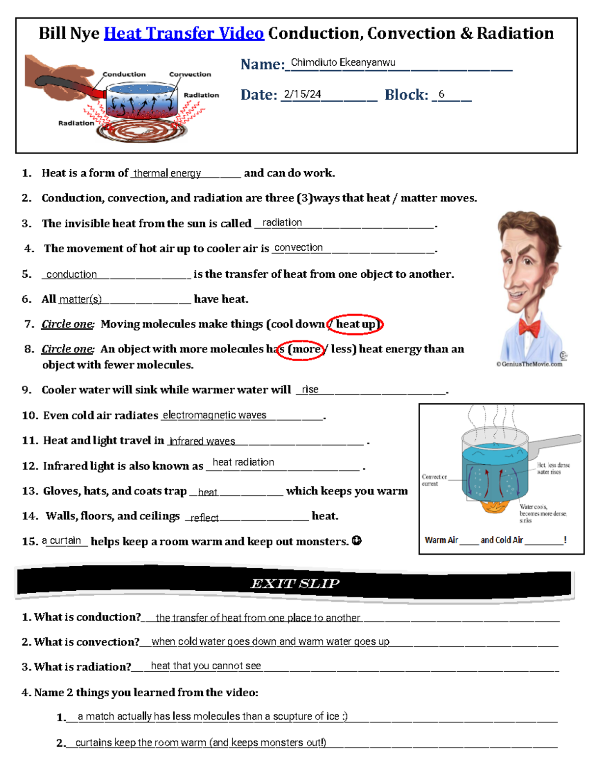 Kami Export Bill Nye Heat Transfer Video Questions Exit Slip Studocu