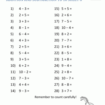 Kindergarten Addition And Subtraction Worksheets