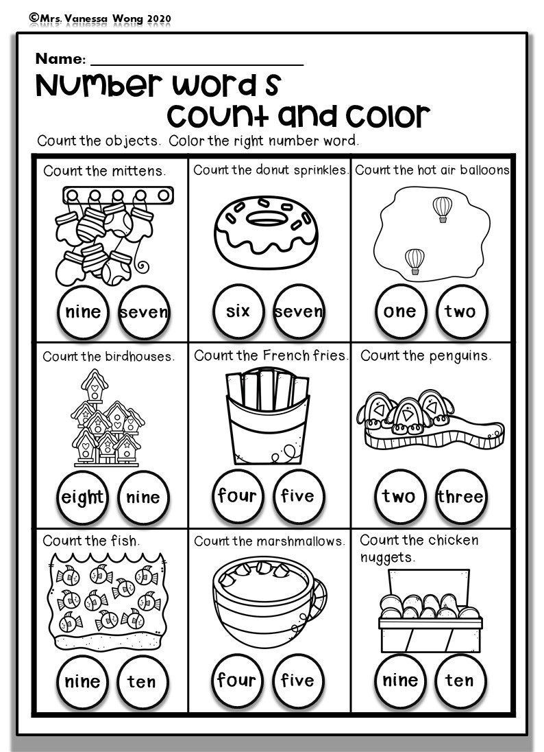 Kindergarten Math Worksheets Numbers 1 10 Number Words PDF Etsy