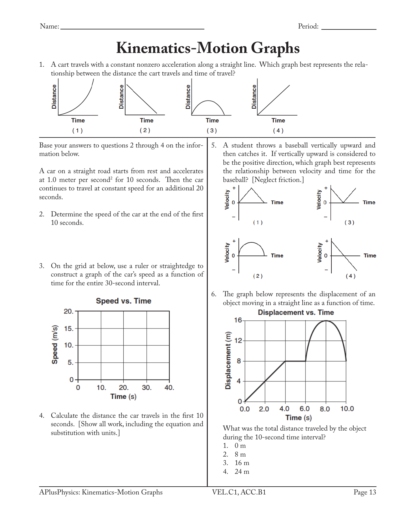 Kinematics Motion Graphs Worksheet