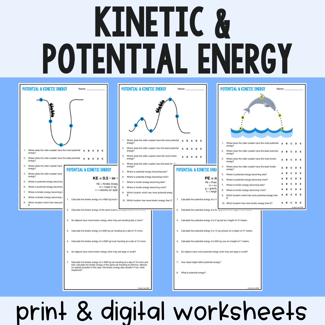 Kinetic And Potential Energy Practice Worksheets Digital Version Kinetic And Potential Energy Practice Worksheets Digital Version