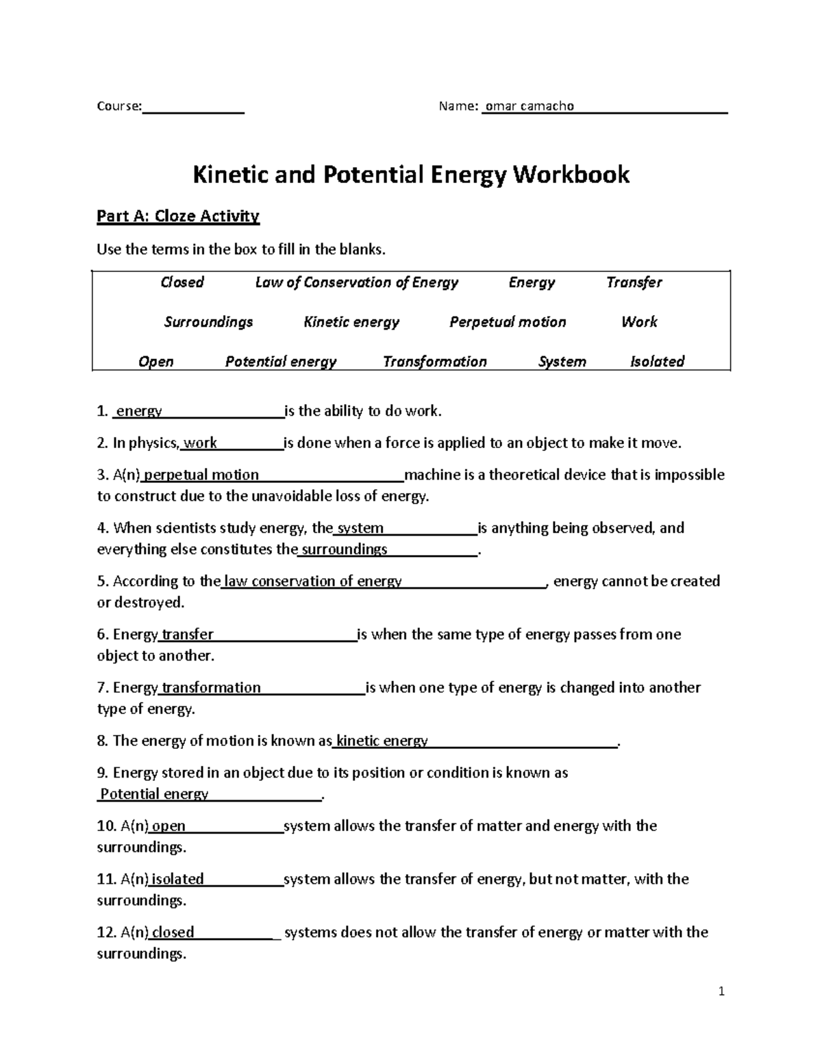 Kinetic And Potential Energy Workbook Key Concepts Explained Studocu