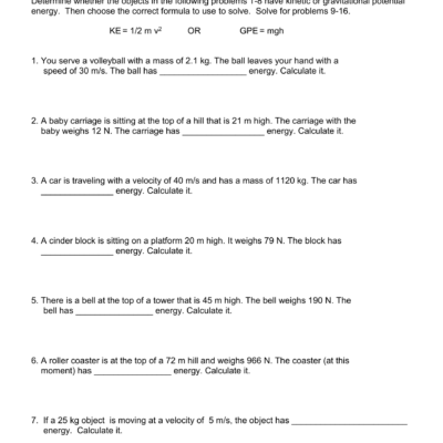 Kinetic And Potential Energy Worksheet