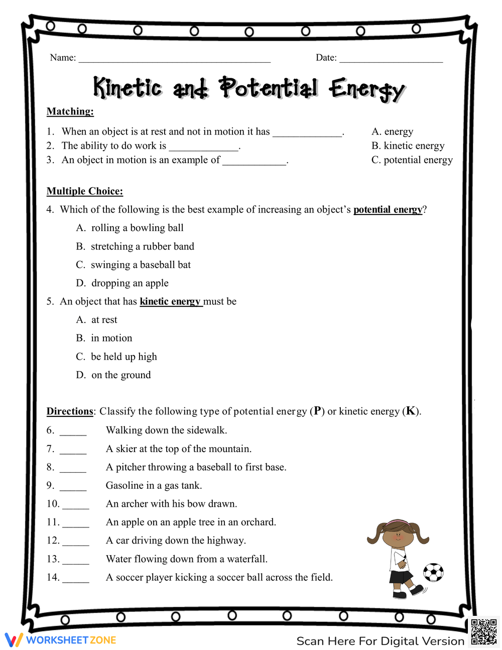 Kinetic And Potential Energy Worksheets Printable
