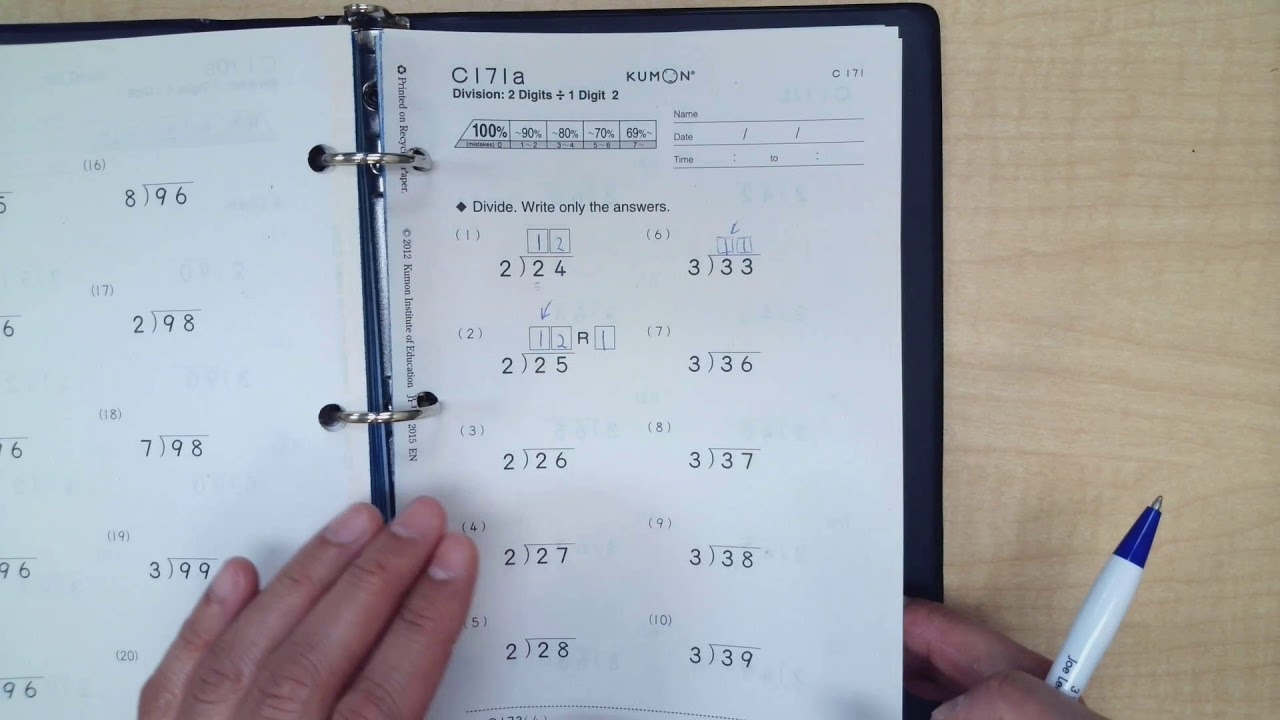 Kumon FW 3 Digit Divided By 1 Digit Part 1 C181 185 YouTube