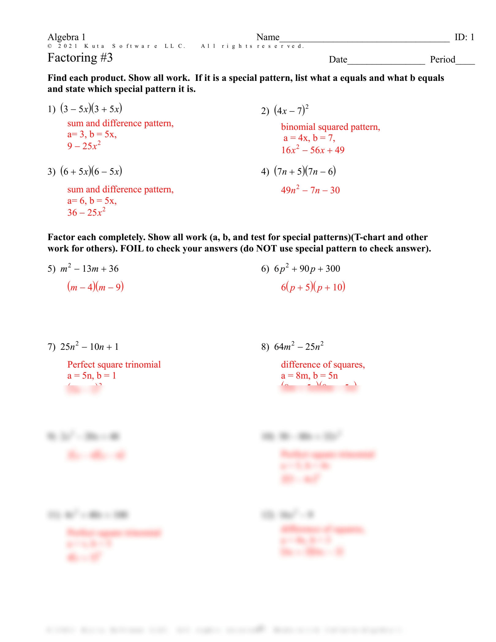 Kuta Software Algebra 1 Factoring Trinomials part 1 IngWan Worksheets Library