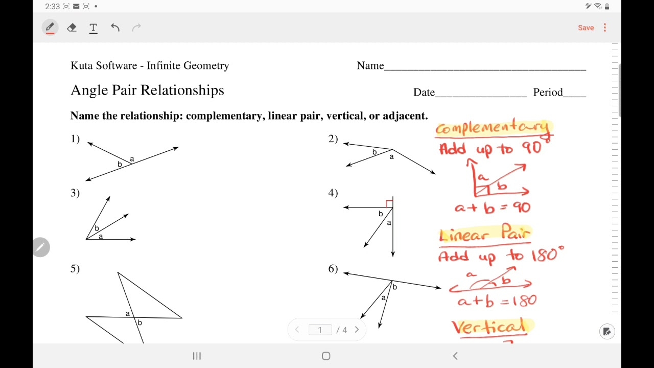 angle pair relationships worksheet with answers