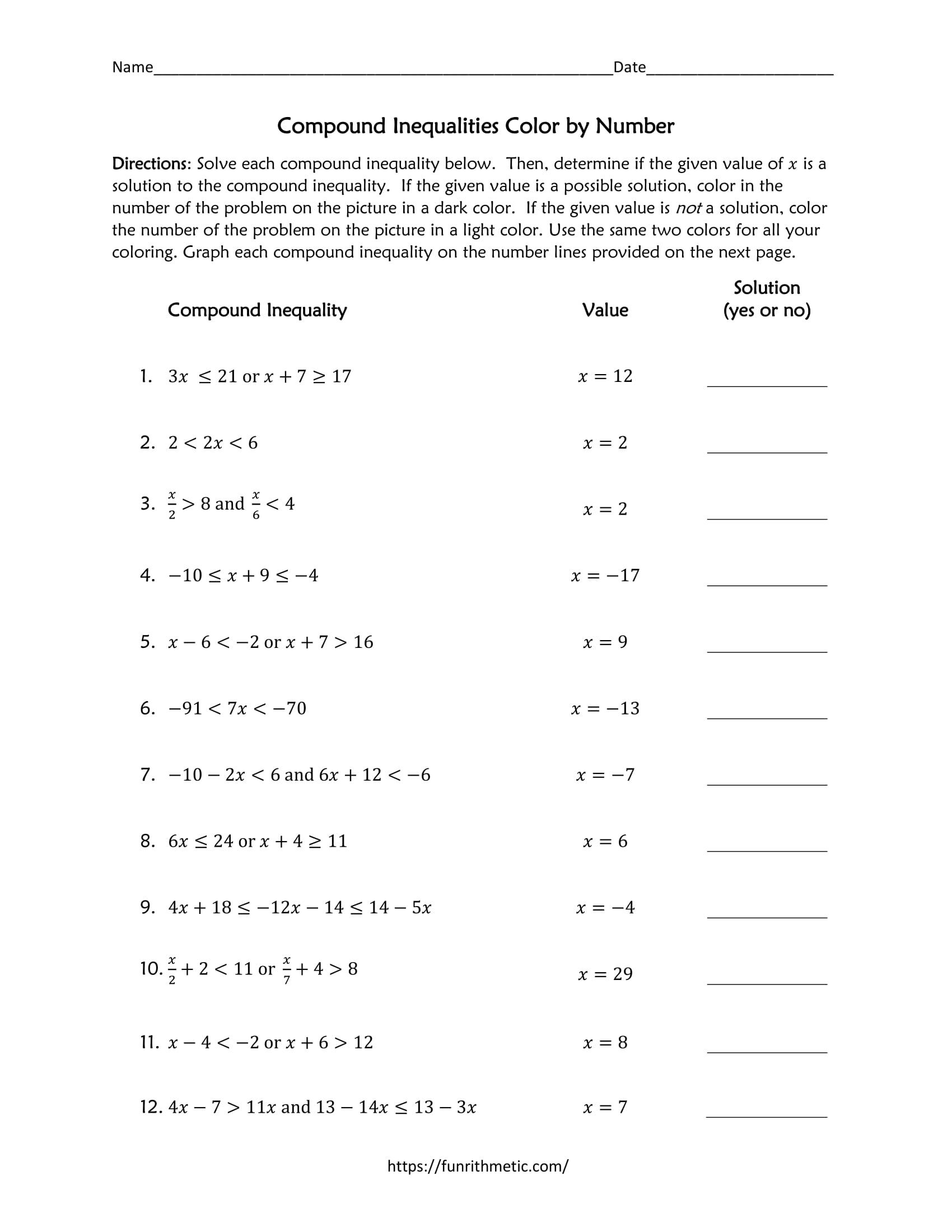 compound inequalities worksheet with answers pdf