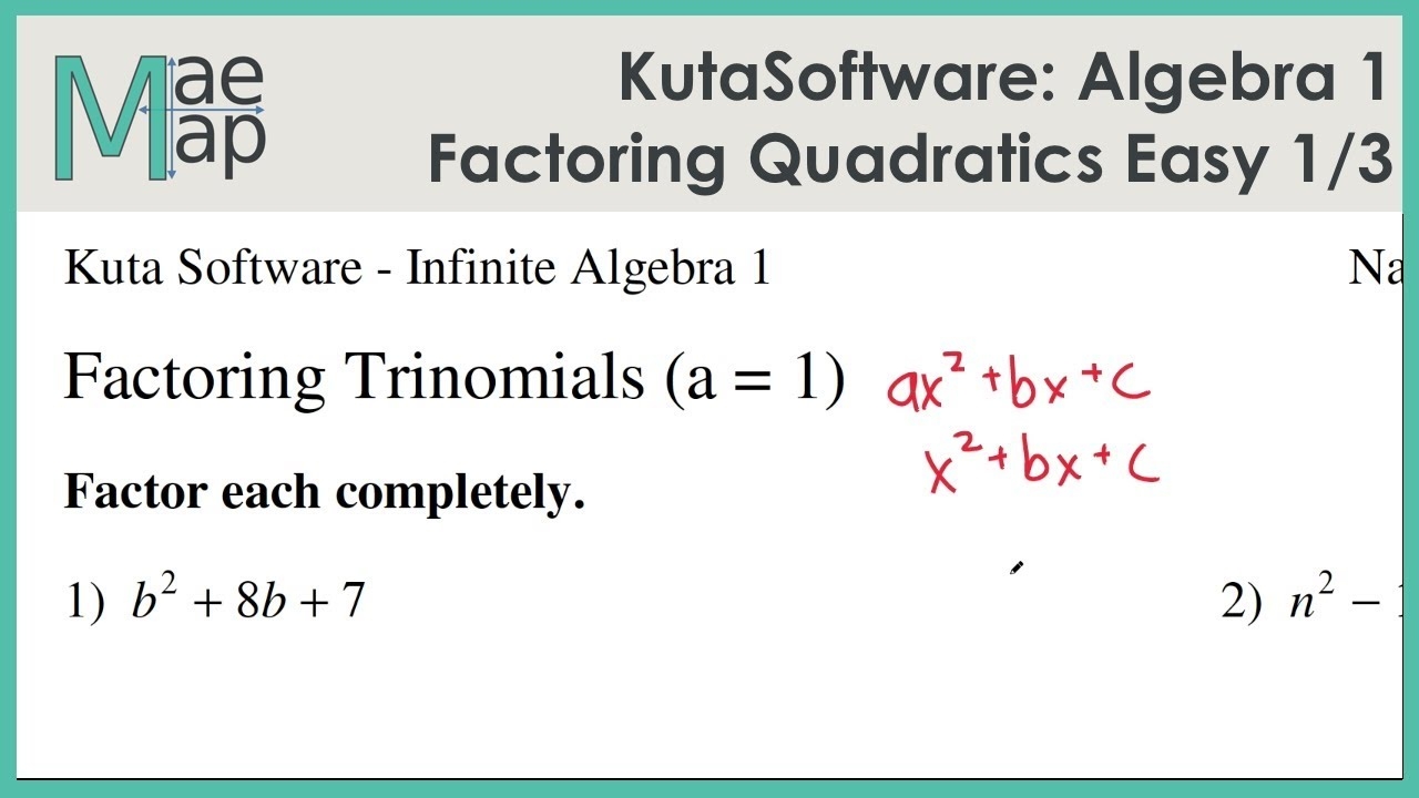 KutaSoftware Algebra 1 Factoring Quadratic Polynomials Easy Part 1 YouTube