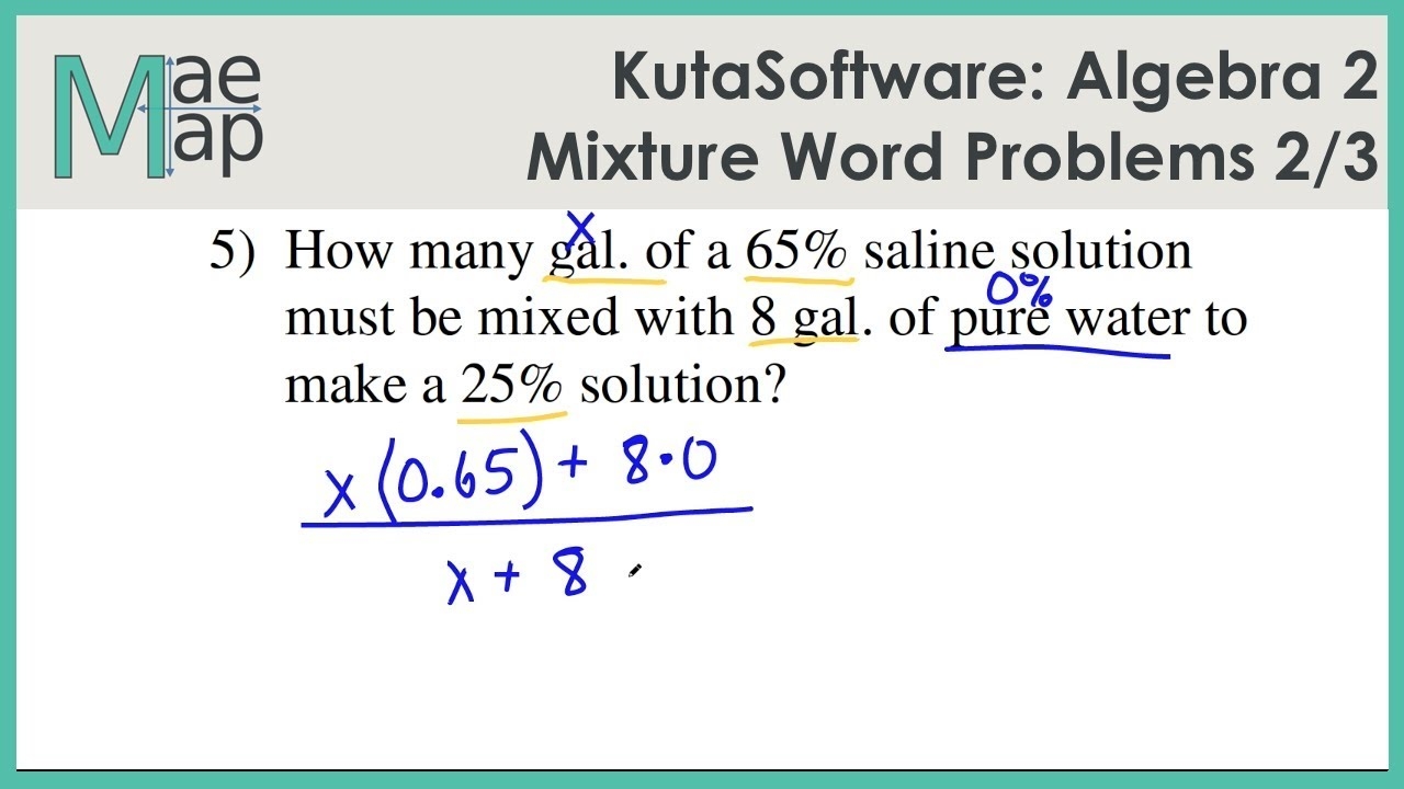 KutaSoftware Algebra 2 Mixture Word Problems Part 2 YouTube
