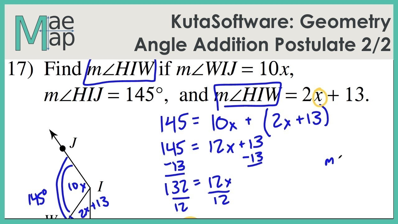 KutaSoftware Geometry Angle Addition Postulate Part 2 YouTube
