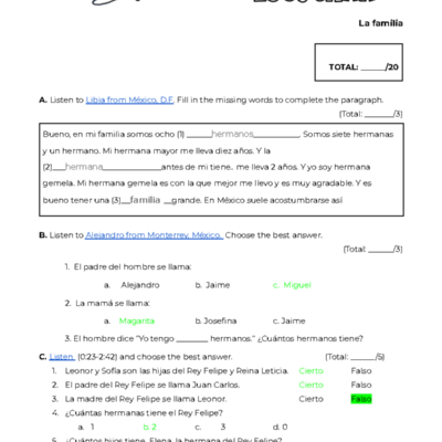 La Familia Ejercicios Y Actividades De Escucha En Espa ol Studocu